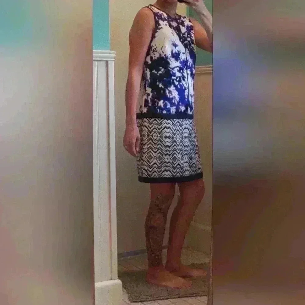 Forenza Size 4 Sleeveless Dress, Blue, purple, navy, white, ivory